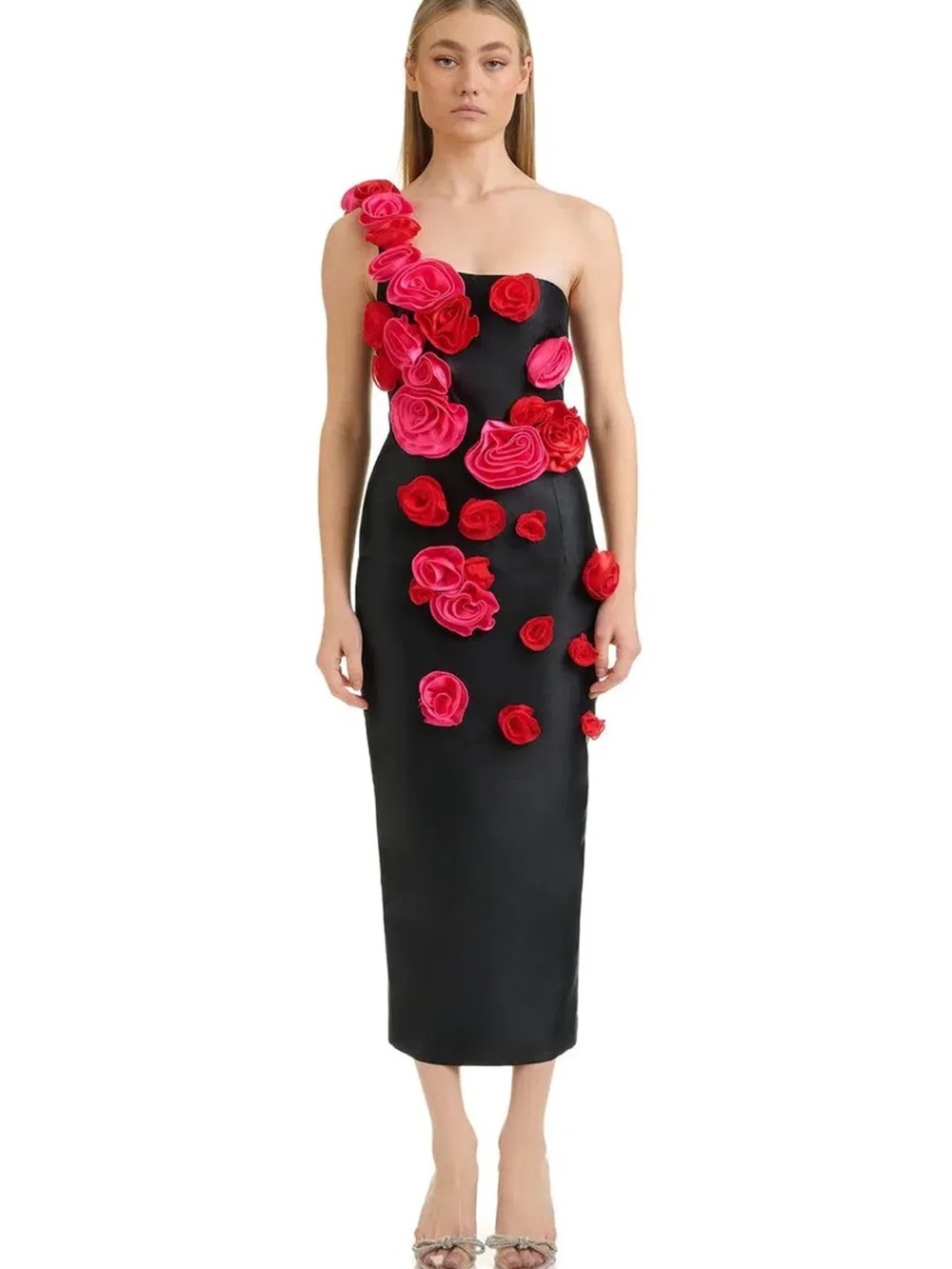 ELIYA THE LABEL ELINOR DRESS BLACK FLORAL Midi Dress with Roses ALTERED